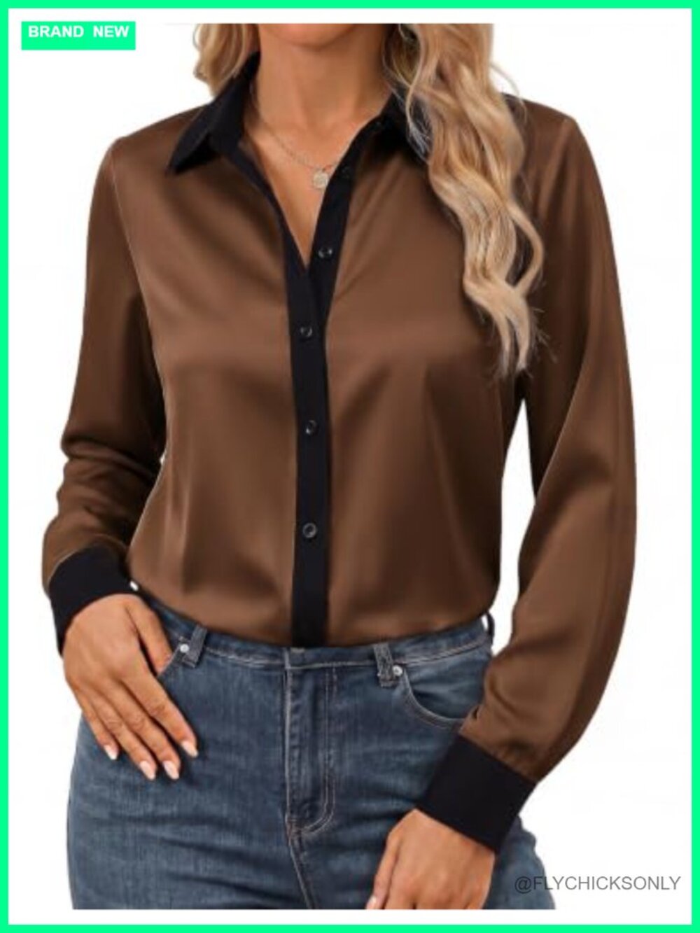 Women's Satin Button Down Long Sleeve Dressy Blouse